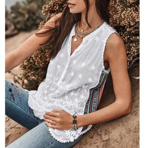 Johnny Was Green Embroidered Blouse with Mandarin Collar